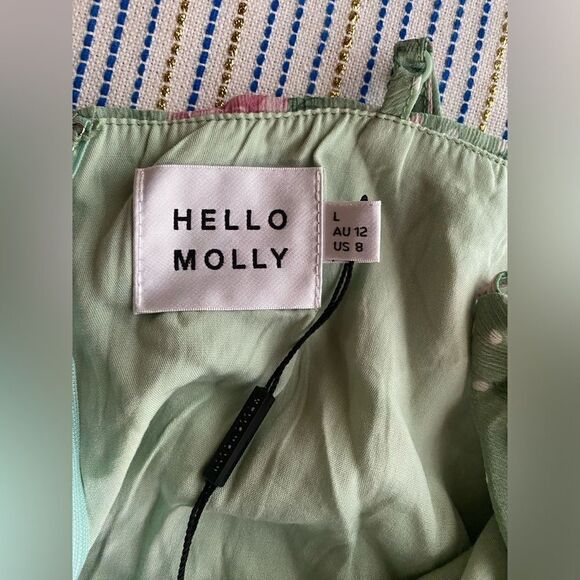 HELLO MOLLY Know My Worth Maxi Dress Floral Ruffle Ruched, Size L Green NWT - Picture 9 of 15